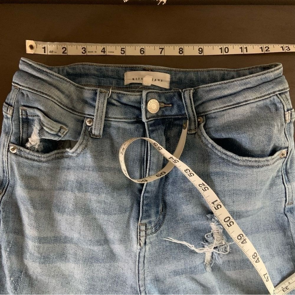 RISEN JEANS High Rise Distressed Raw Hem Straight Leg Jeans Size 5 / 27 - Picture 14 of 16
